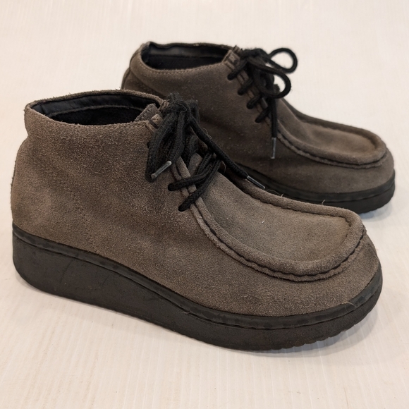 Vintage 90s Y2K CANDIES Wallabee gray suede chunky platform chukka booties - Picture 9 of 10